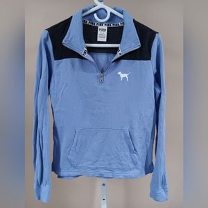 PINK Victoria's Secret Blue and Black Quarter-Zip Sweatshirt